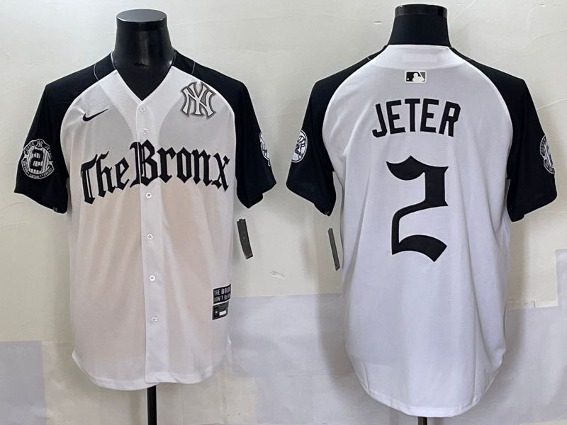 Men 2025 New York Yankees #2 Jeter White black Five generations Joint Name Nike MLB Jersey style 58->new york yankees->MLB Jersey